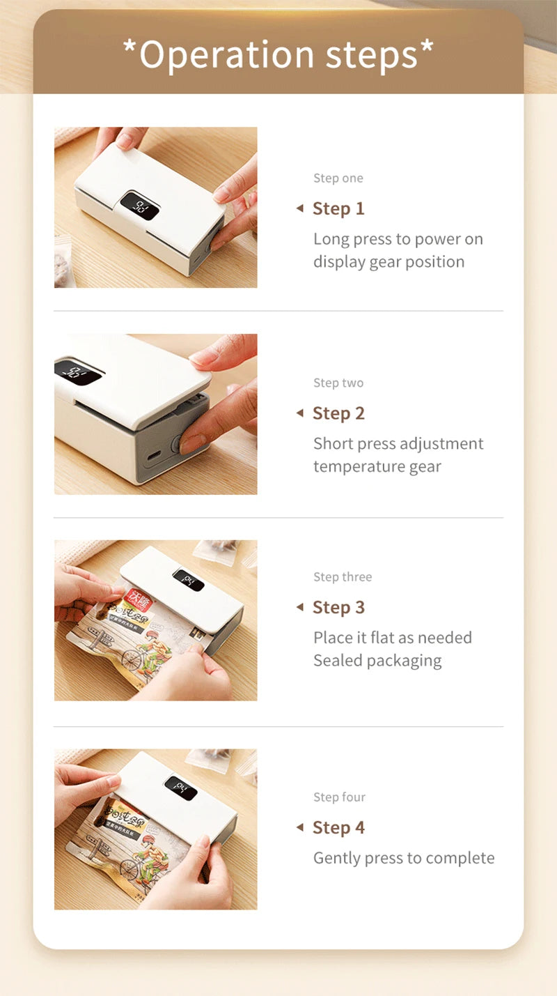 Plastic Bags Sealer Mini Sealing Machine Portable Handheld Mini Heat Bag Sealer USB Rechargeable Food Packaging Sealing Machine