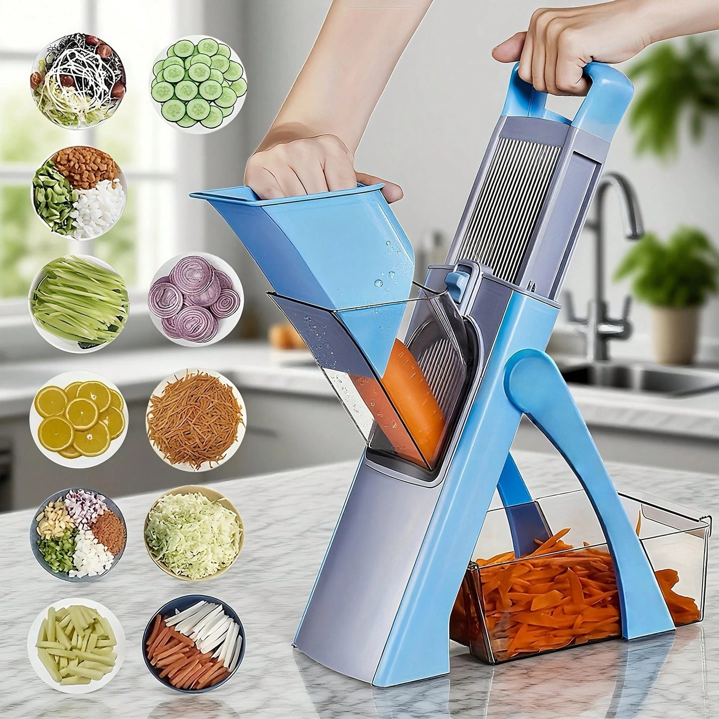 Mandoline vegetable slicer with hidden blade safety design