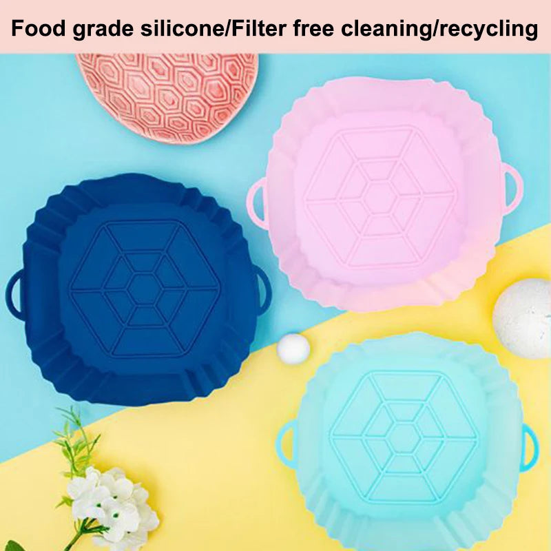 Reusable Silicone Air Fryer Liners – Non-Stick Food Safe Air Fryer Basket Pot (Round & Square)