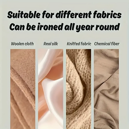 Mini steam iron 180 degree rotatable handle in use on a collar