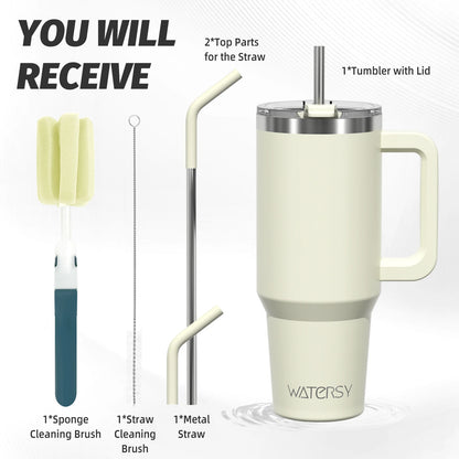 WATERSY 20oz/30oz/40oz Tumbler with Handle & Straw Large Capacity Insulated Cup, 304 Stainless Steel Vacuum Thermal Mug