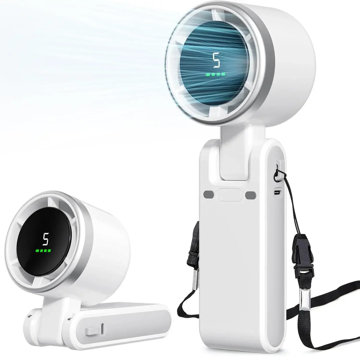 Portable fan shown for size and scale comparison
