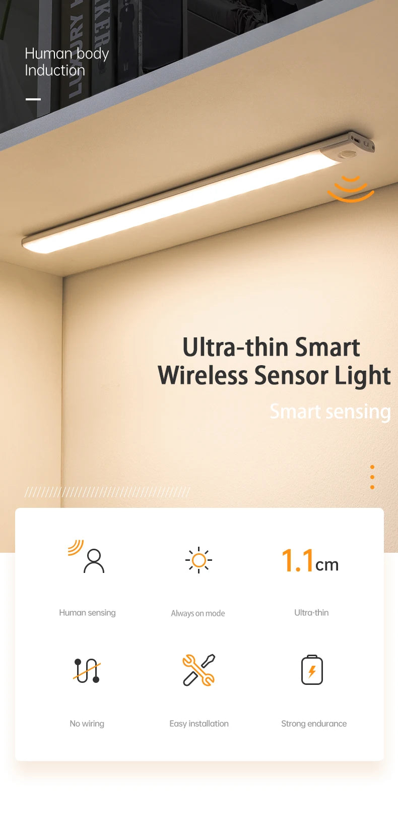Motion Sensor Rechargeable Under Cabinet LED Light | ViralVaultX