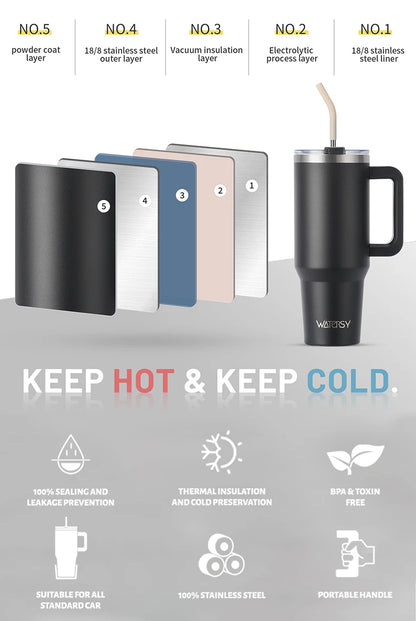 WATERSY 20oz/30oz/40oz Tumbler with Handle & Straw Large Capacity Insulated Cup, 304 Stainless Steel Vacuum Thermal Mug