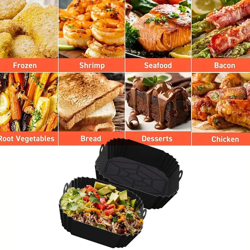 Reusable Silicone Air Fryer Liners – Non-Stick Food Safe Air Fryer Basket Pot (Round & Square)