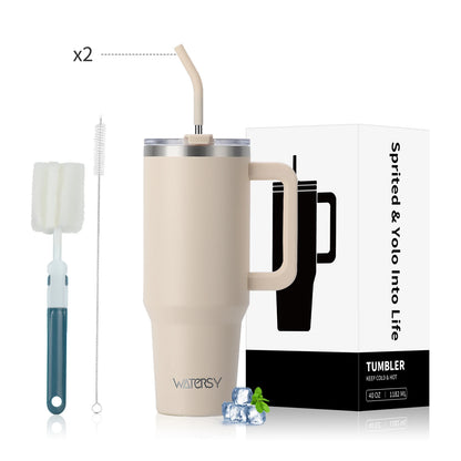 WATERSY 20oz/30oz/40oz Tumbler with Handle & Straw Large Capacity Insulated Cup, 304 Stainless Steel Vacuum Thermal Mug