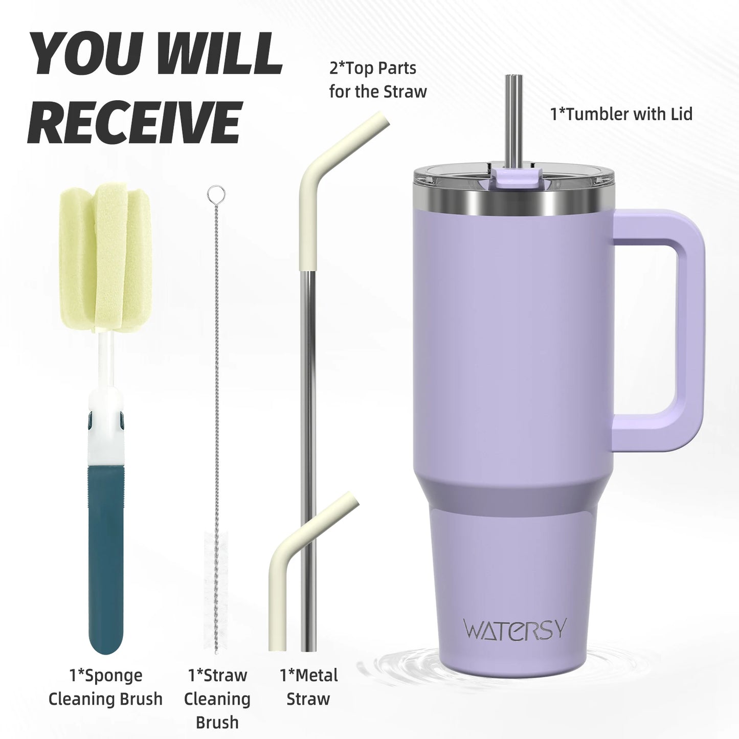 WATERSY 20oz/30oz/40oz Tumbler with Handle & Straw Large Capacity Insulated Cup, 304 Stainless Steel Vacuum Thermal Mug