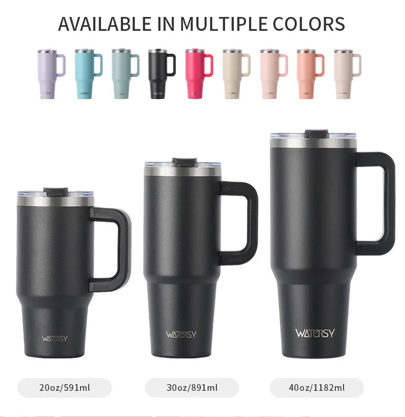 WATERSY 20oz/30oz/40oz Tumbler with Handle & Straw Large Capacity Insulated Cup, 304 Stainless Steel Vacuum Thermal Mug