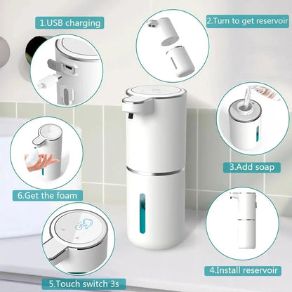 TouchFlow™ Automatic Foaming Soap Dispenser – USB Rechargeable Touchless Sensor, 380ML, 4 Adjustable Foam Levels