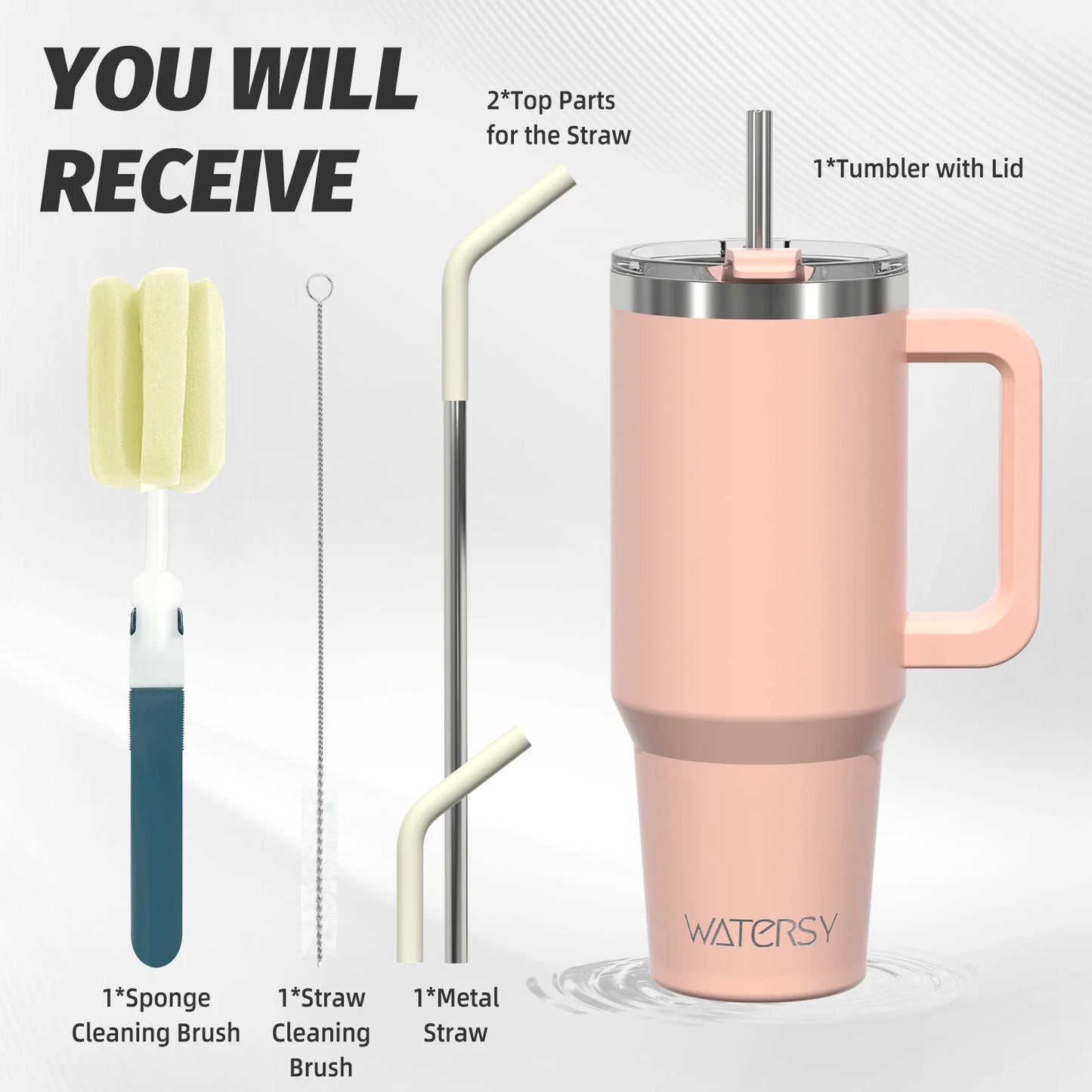 WATERSY 20oz/30oz/40oz Tumbler with Handle & Straw Large Capacity Insulated Cup, 304 Stainless Steel Vacuum Thermal Mug