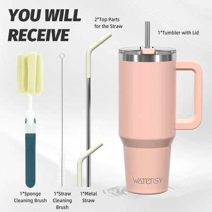WATERSY 20oz/30oz/40oz Tumbler with Handle & Straw Large Capacity Insulated Cup, 304 Stainless Steel Vacuum Thermal Mug