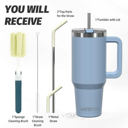 WATERSY 20oz/30oz/40oz Tumbler with Handle & Straw Large Capacity Insulated Cup, 304 Stainless Steel Vacuum Thermal Mug