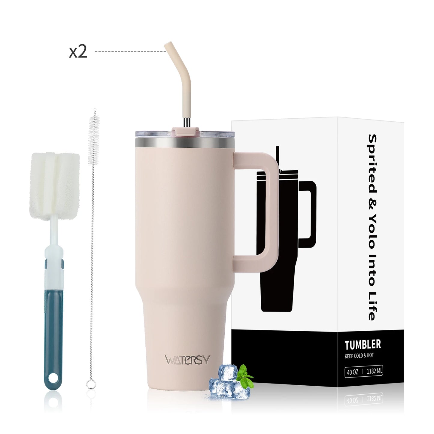 WATERSY 20oz/30oz/40oz Tumbler with Handle & Straw Large Capacity Insulated Cup, 304 Stainless Steel Vacuum Thermal Mug