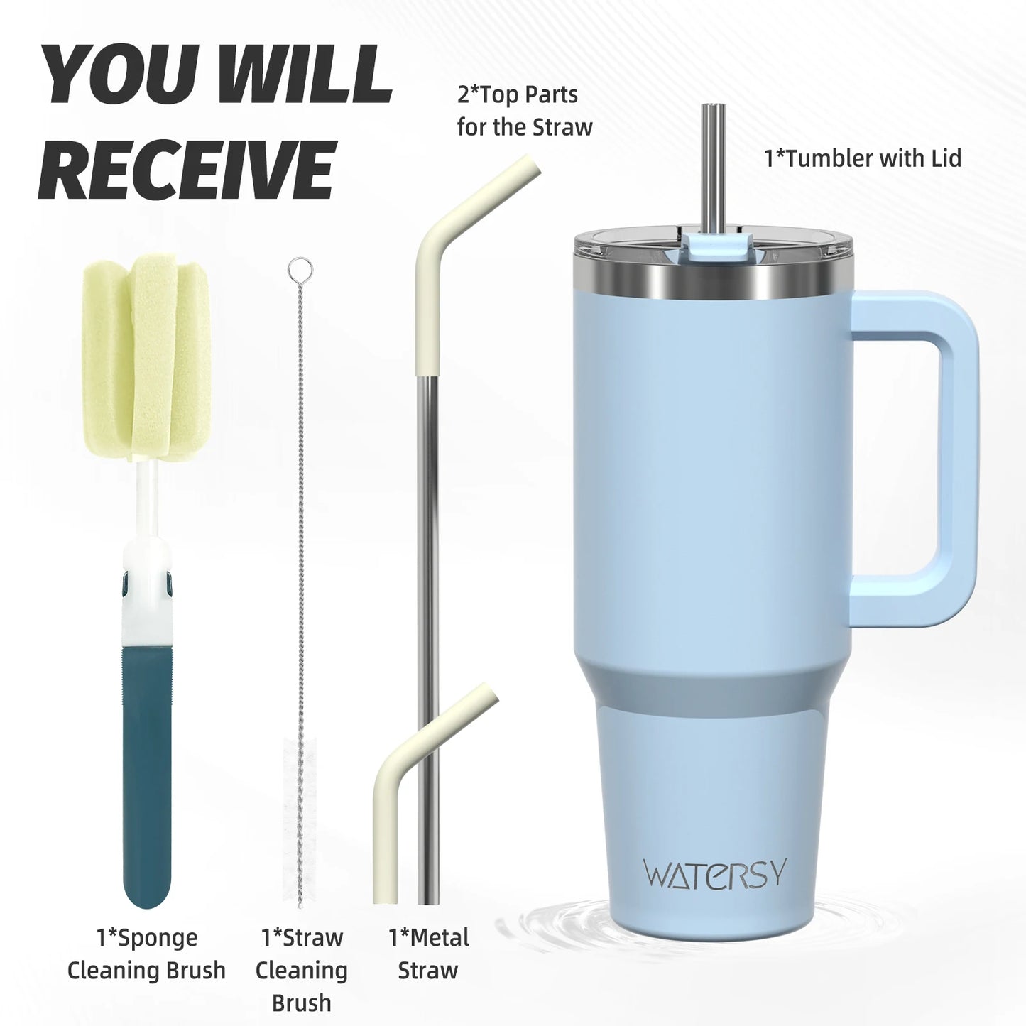 WATERSY 20oz/30oz/40oz Tumbler with Handle & Straw Large Capacity Insulated Cup, 304 Stainless Steel Vacuum Thermal Mug