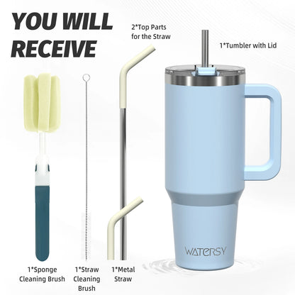 WATERSY 20oz/30oz/40oz Tumbler with Handle & Straw Large Capacity Insulated Cup, 304 Stainless Steel Vacuum Thermal Mug