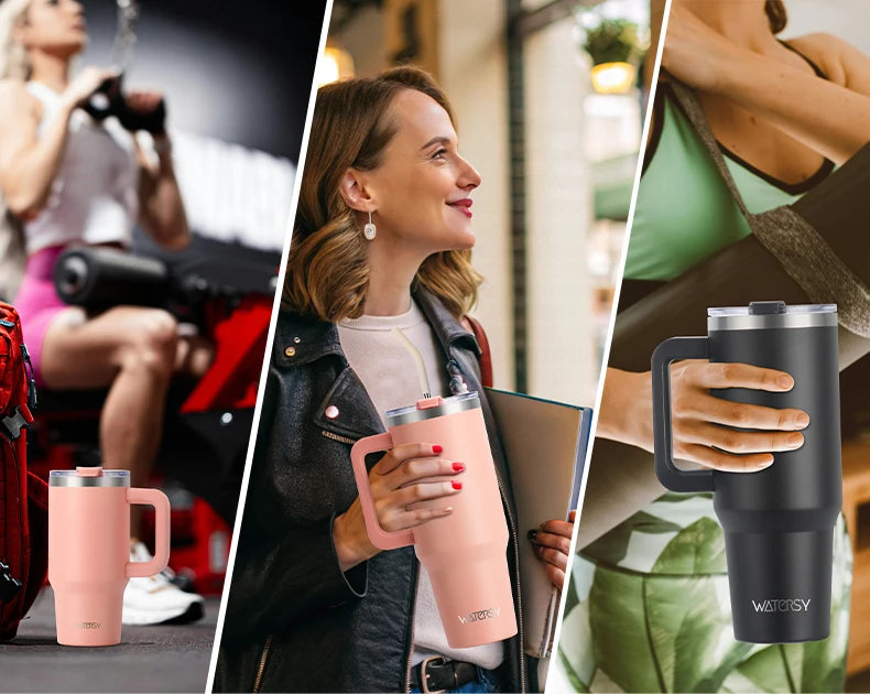WATERSY 20oz/30oz/40oz Tumbler with Handle & Straw Large Capacity Insulated Cup, 304 Stainless Steel Vacuum Thermal Mug