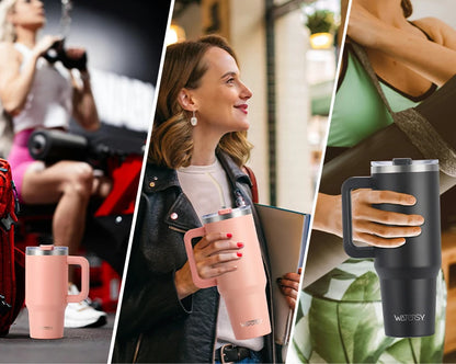 WATERSY 20oz/30oz/40oz Tumbler with Handle & Straw Large Capacity Insulated Cup, 304 Stainless Steel Vacuum Thermal Mug