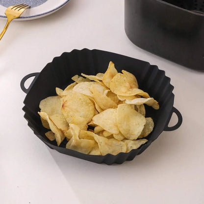 Reusable silicone air fryer liner inside air fryer basket