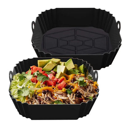 Reusable Silicone Air Fryer Liners – Non-Stick Food Safe Air Fryer Basket Pot (Round & Square)