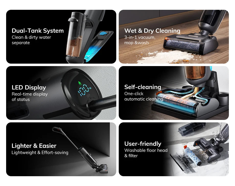 Self-cleaning cordless vacuum mop for tile floors