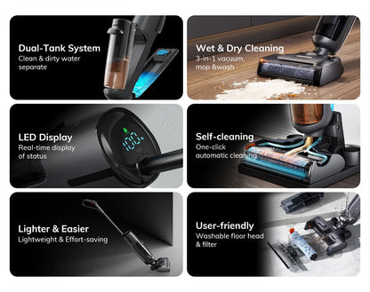Self-cleaning cordless vacuum mop for tile floors
