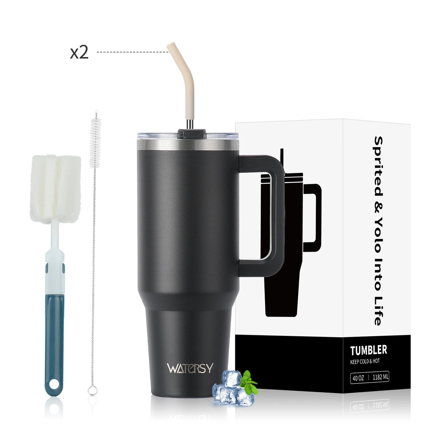 WATERSY 20oz/30oz/40oz Tumbler with Handle & Straw Large Capacity Insulated Cup, 304 Stainless Steel Vacuum Thermal Mug