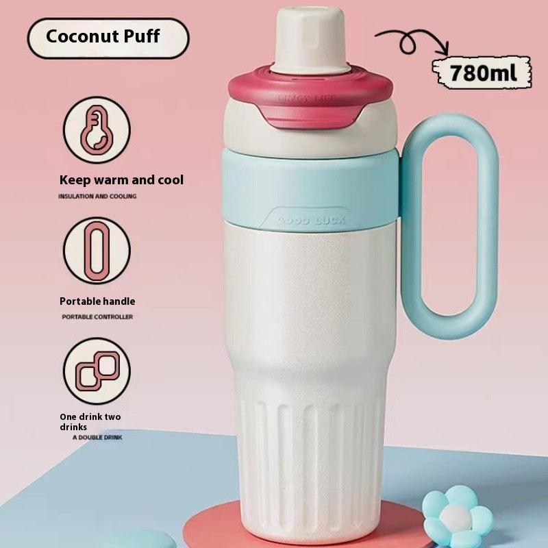 Double-wall vacuum-insulated water bottle with handle